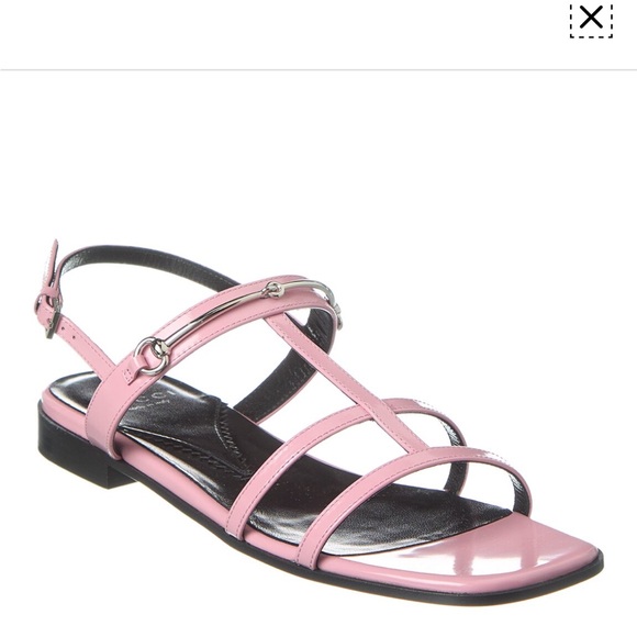 Adorable Glossy Pink with Silver Horsebit Gucci Sandals with Adjustable Buckle - Picture 1 of 5